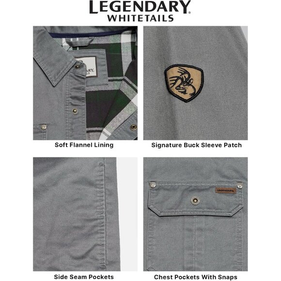 Mens Wolf Whitetails Flannel Lined Shirt Jacket Waxed Cotton Water Resis - Picture 4 of 7